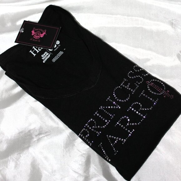 Womens Size Princess Warrior Crystal Bling Long V-Neck Sleeve Top Pink Sword - Picture 6 of 9